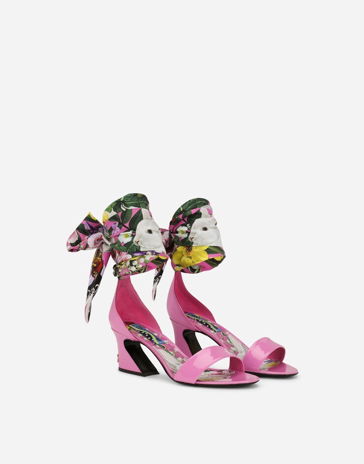 Patent leather sandals with printed fabric and DG logo - 2