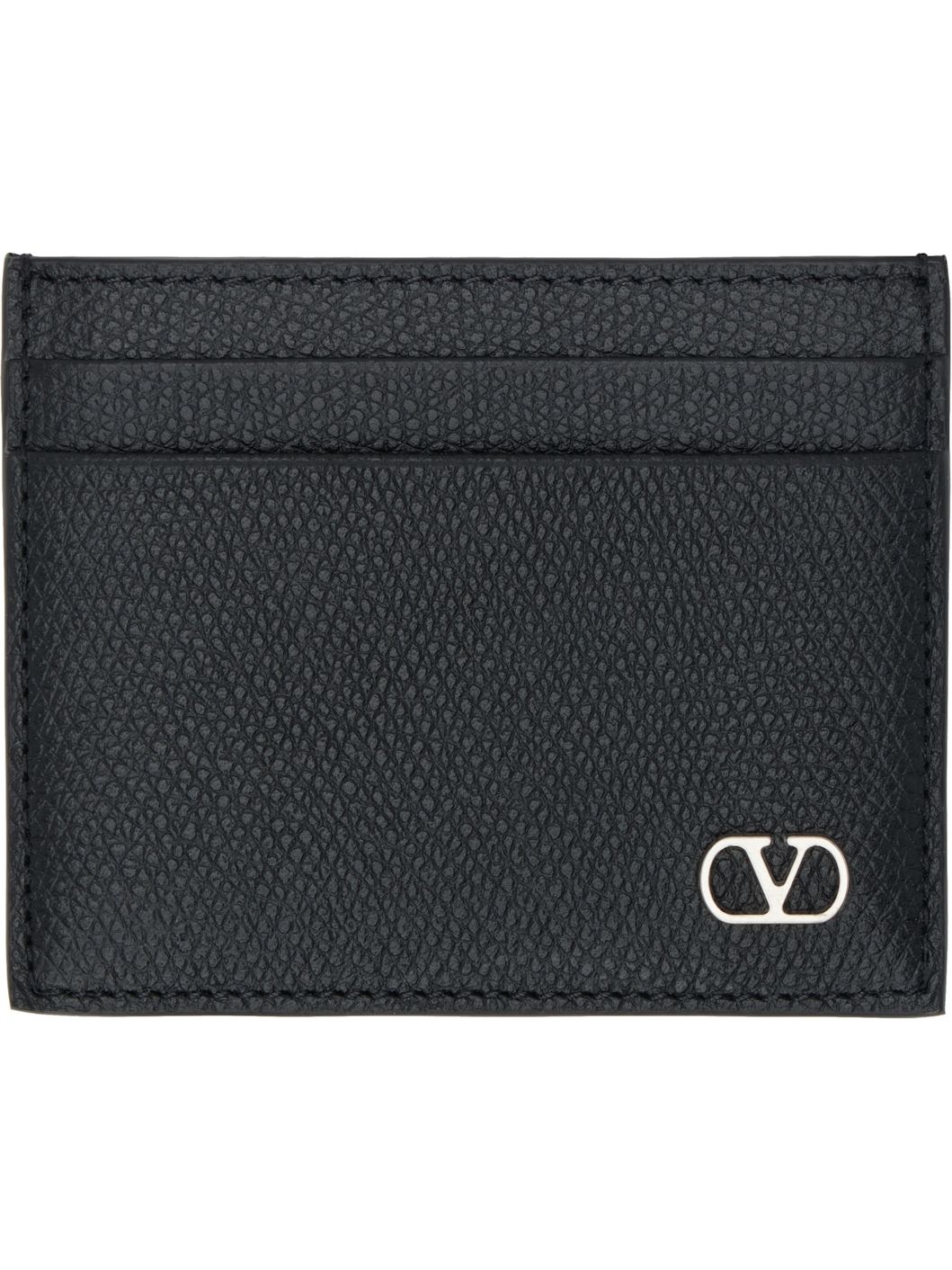 Black VLogo Signature Grainy Calfskin Card Holder - 1