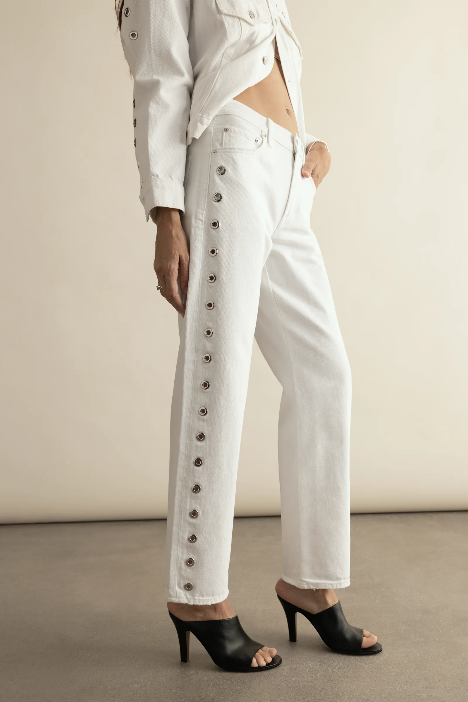 LEXI MID RISE BOWED STRAIGHT JEAN - VIVID WHITE - 1