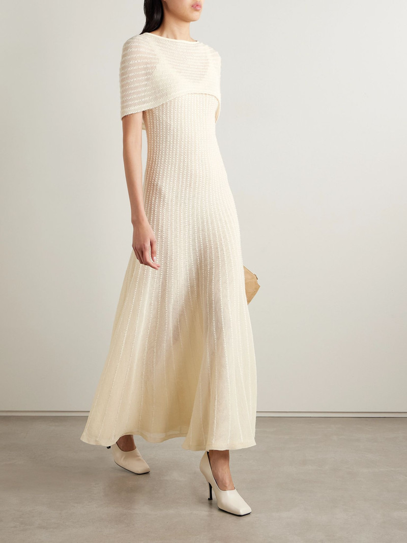 KHAITE Thora pointelle-knit midi dress Cream outlook