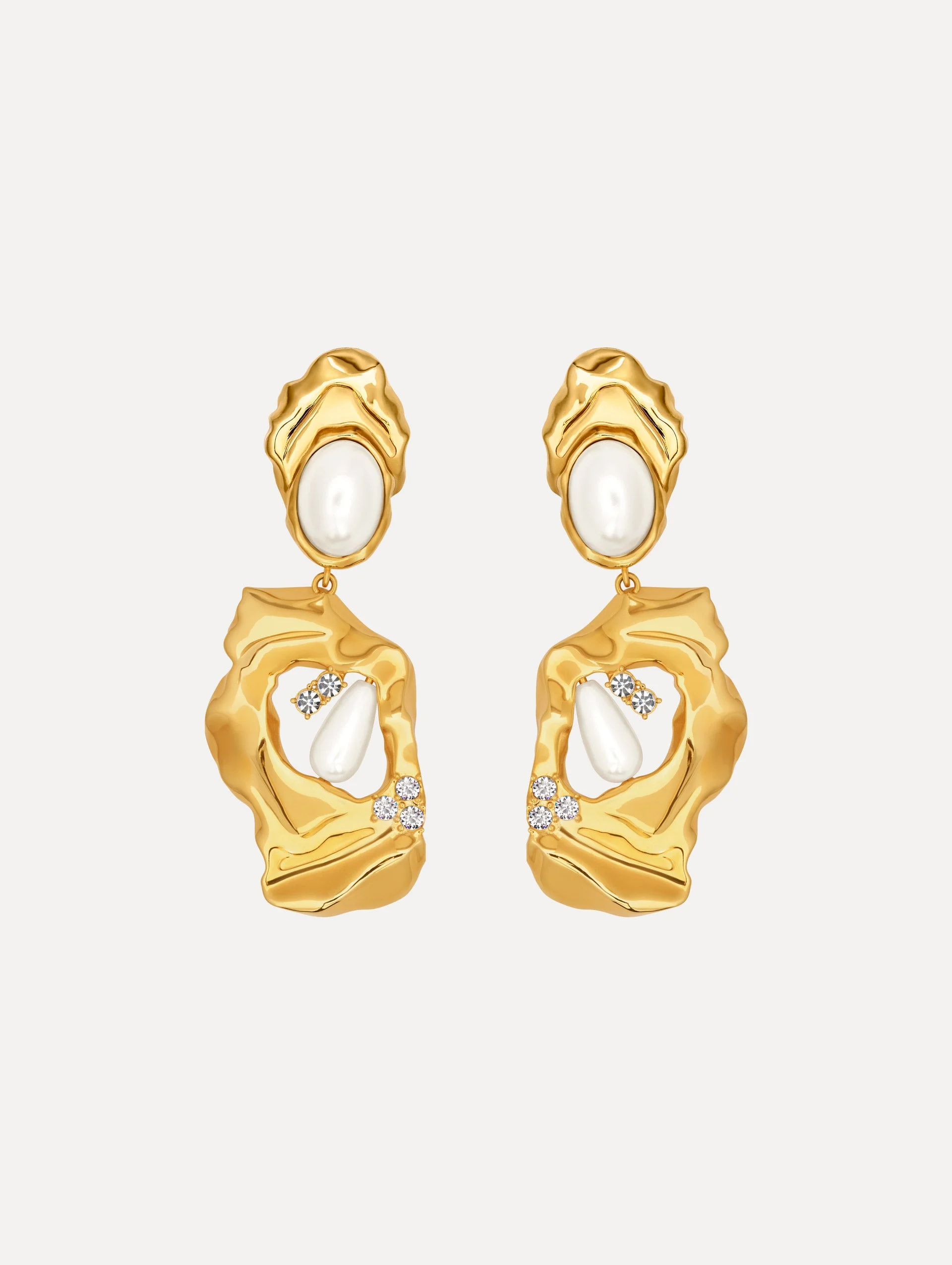 HAMMERED PEARL CLIP-ON EARRINGS - 1
