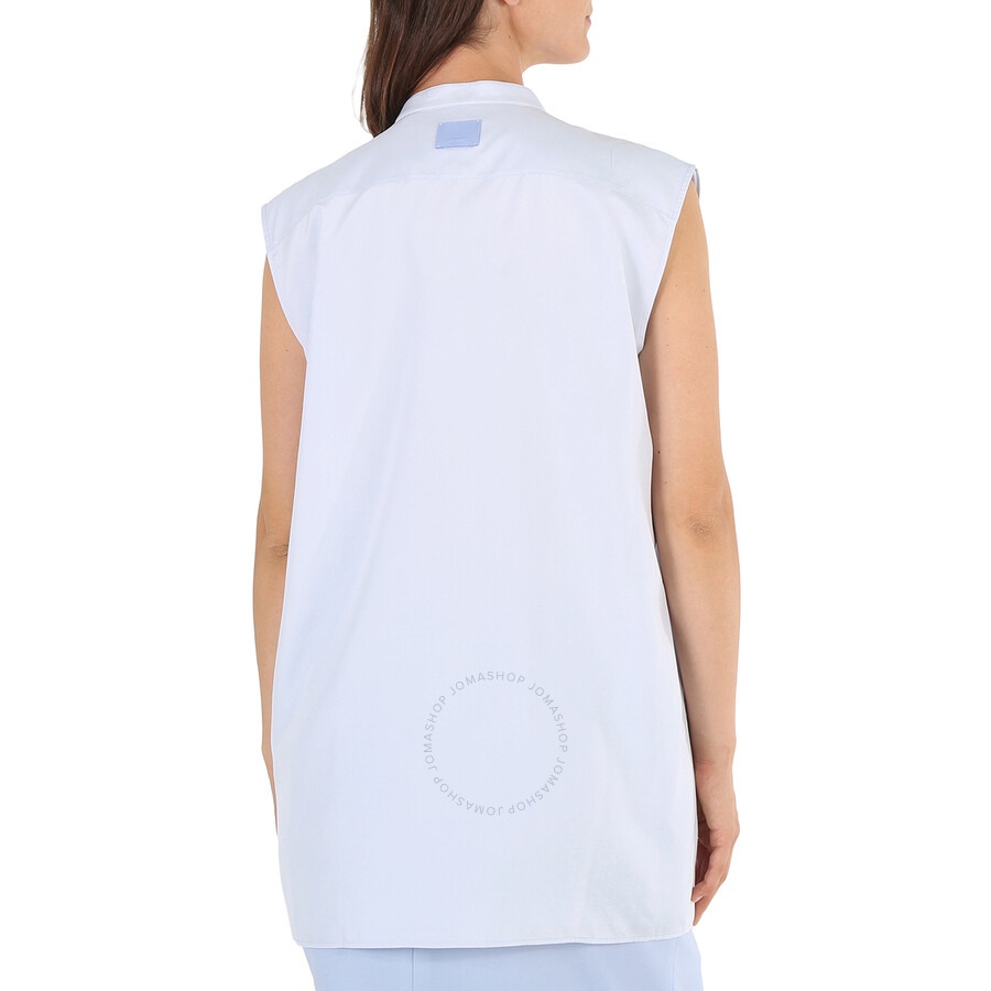 Burberry Ladies Pale Blue Suziesl Logo Detail Sleeveless Silk Crepe De Chine Shirt - 5