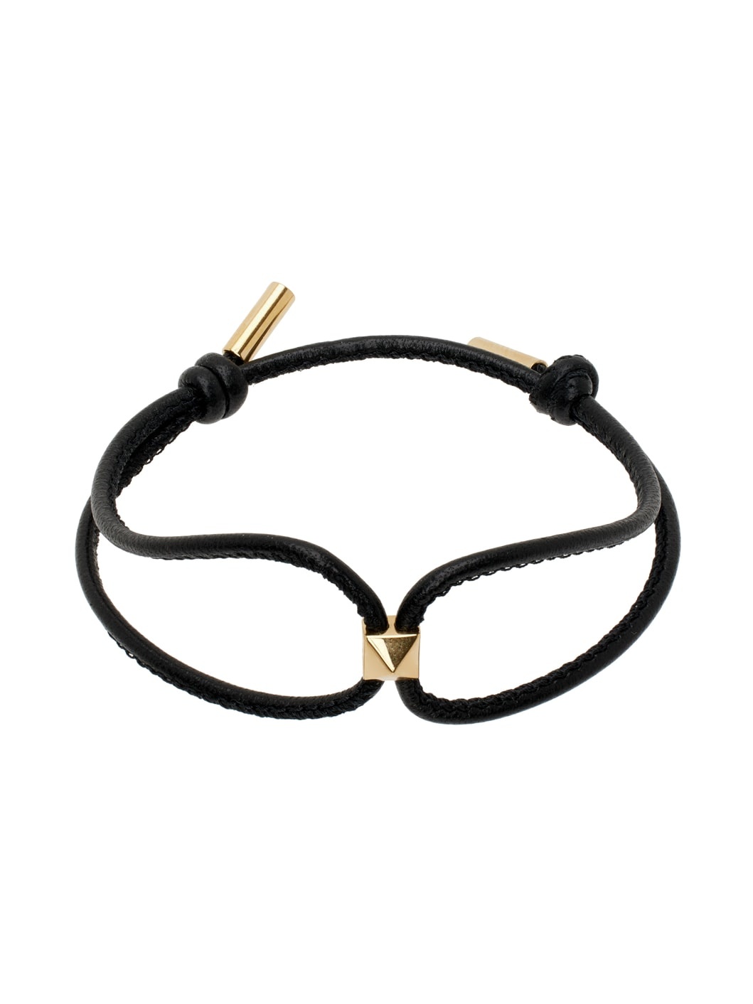 Black & Gold Rockstud Leather Bracelet - 1