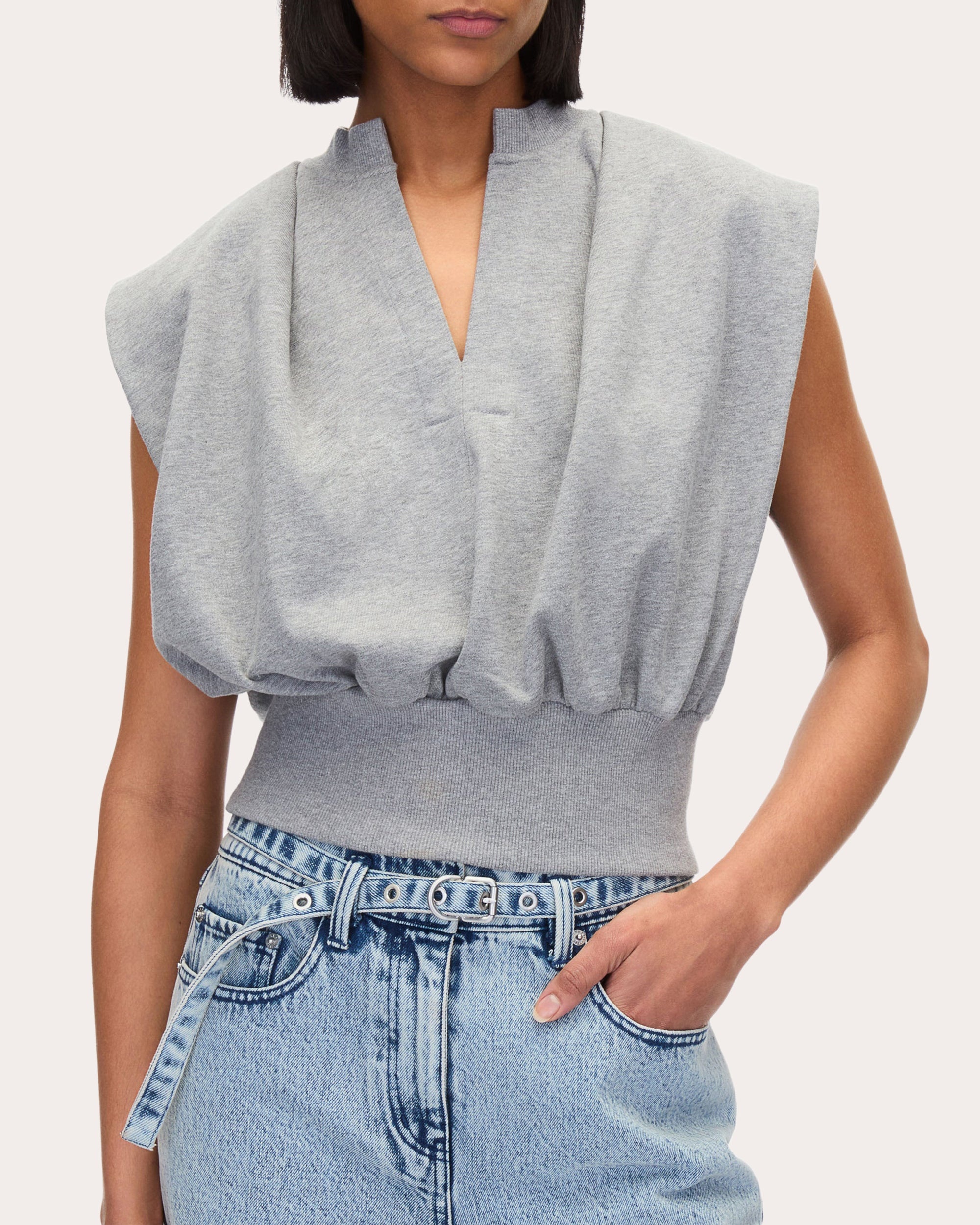 Gathered French Terry Knit Sleeveless Top - 4