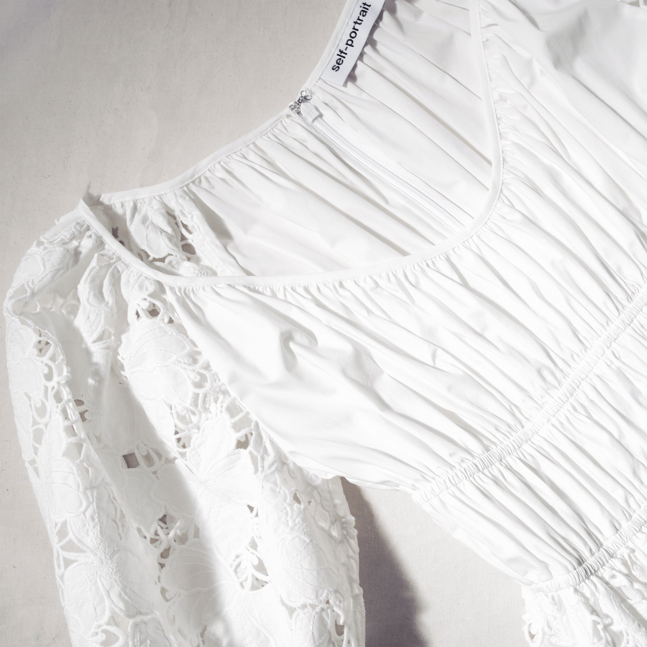 chinese dress ladies Self-Portrait - White Linen Lace Insert Midi Dress