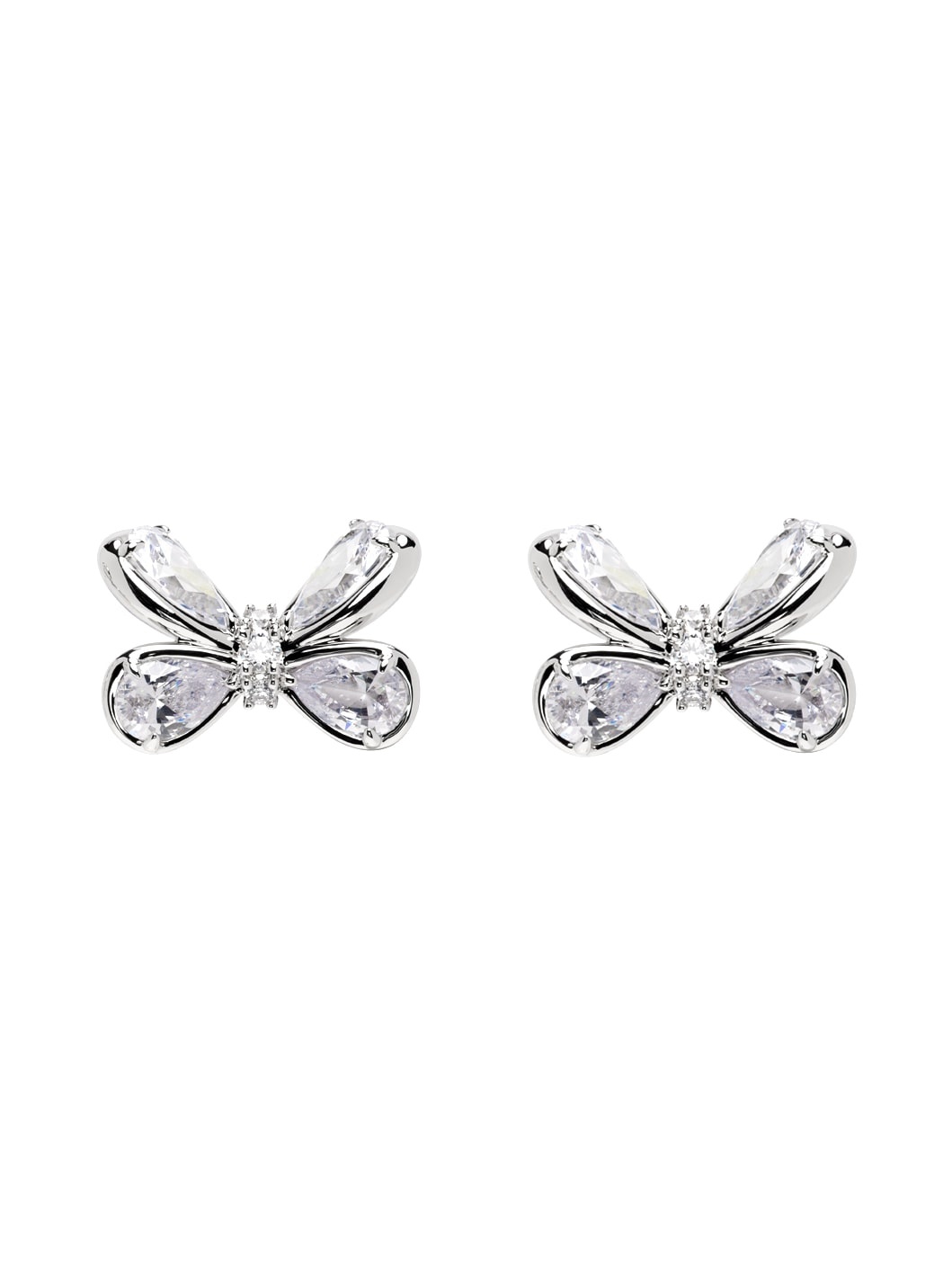 Silver Butterfly Flower Stud Earrings - 1