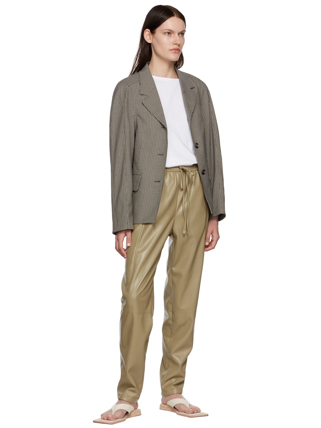 Khaki Jogger Faux-Leather Pants - 4