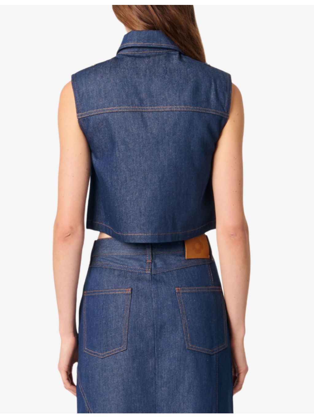 Sleeveless Cropped Denim Jacket - 4