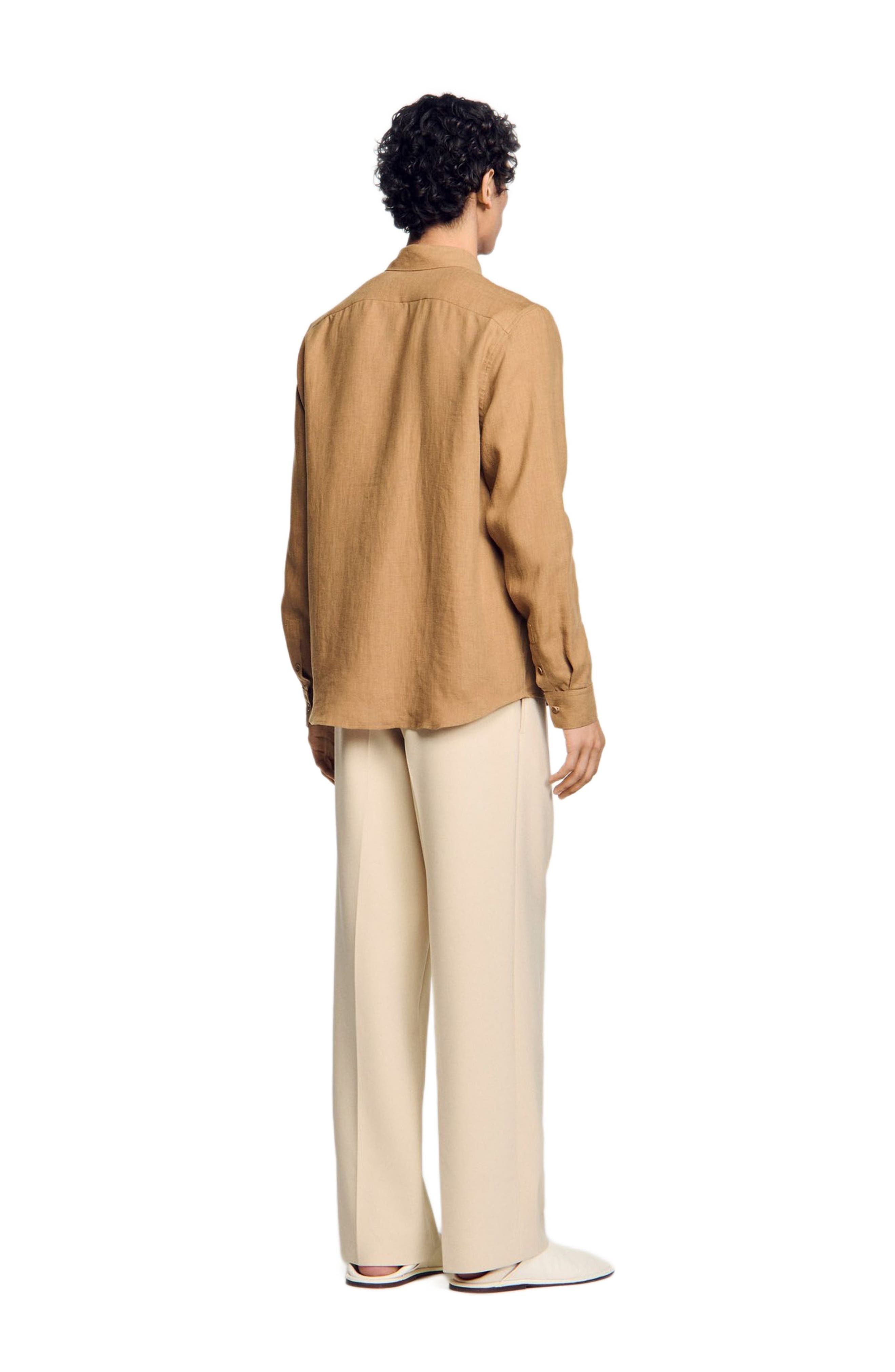 SANDRO Linen shirt in Dark Sand at Nordstrom - 3