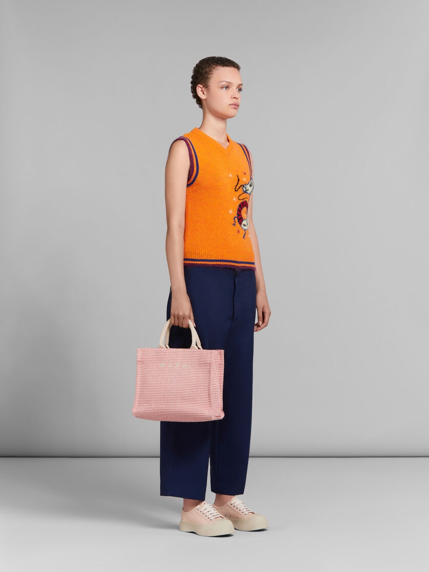 ORANGE WOOL-CASHMERE SLEEVELESS JUMPER WITH JACQUARD DRAGON - 6