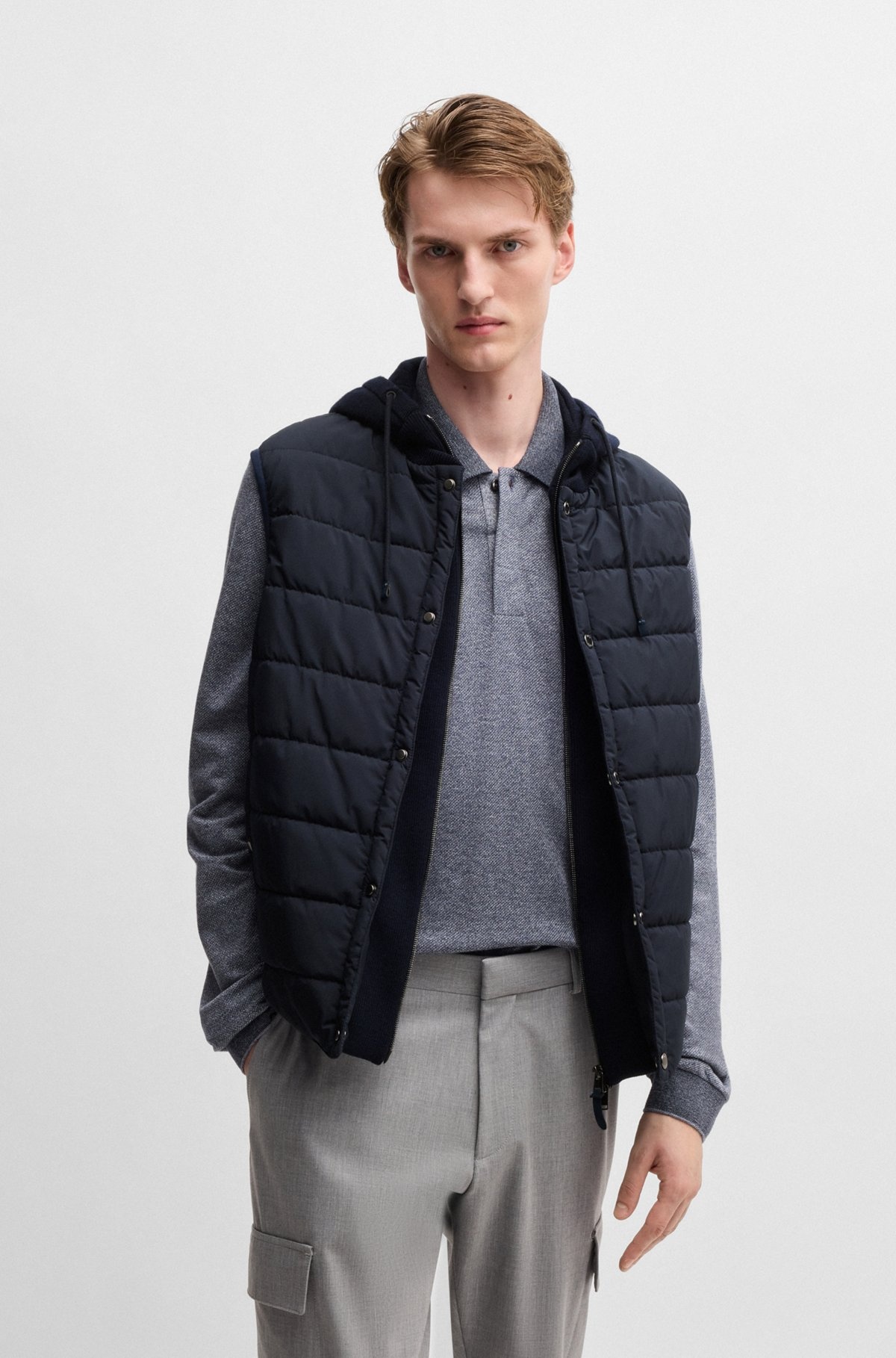 HOODED GILET IN WOOL WITH DOWN-BLEND FRONT PANEL - 2
