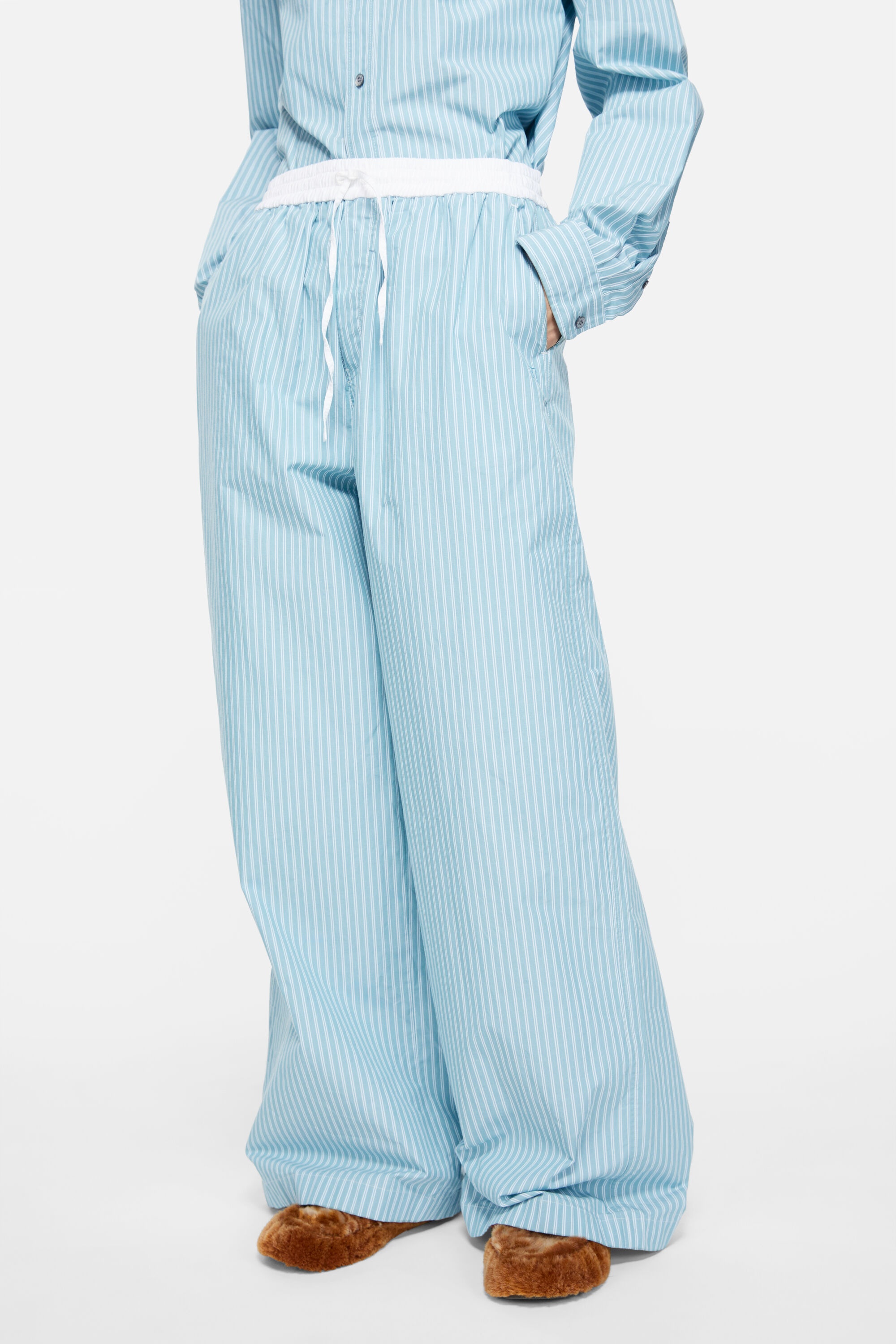Striped cotton trousers - Turquoise blue - 4