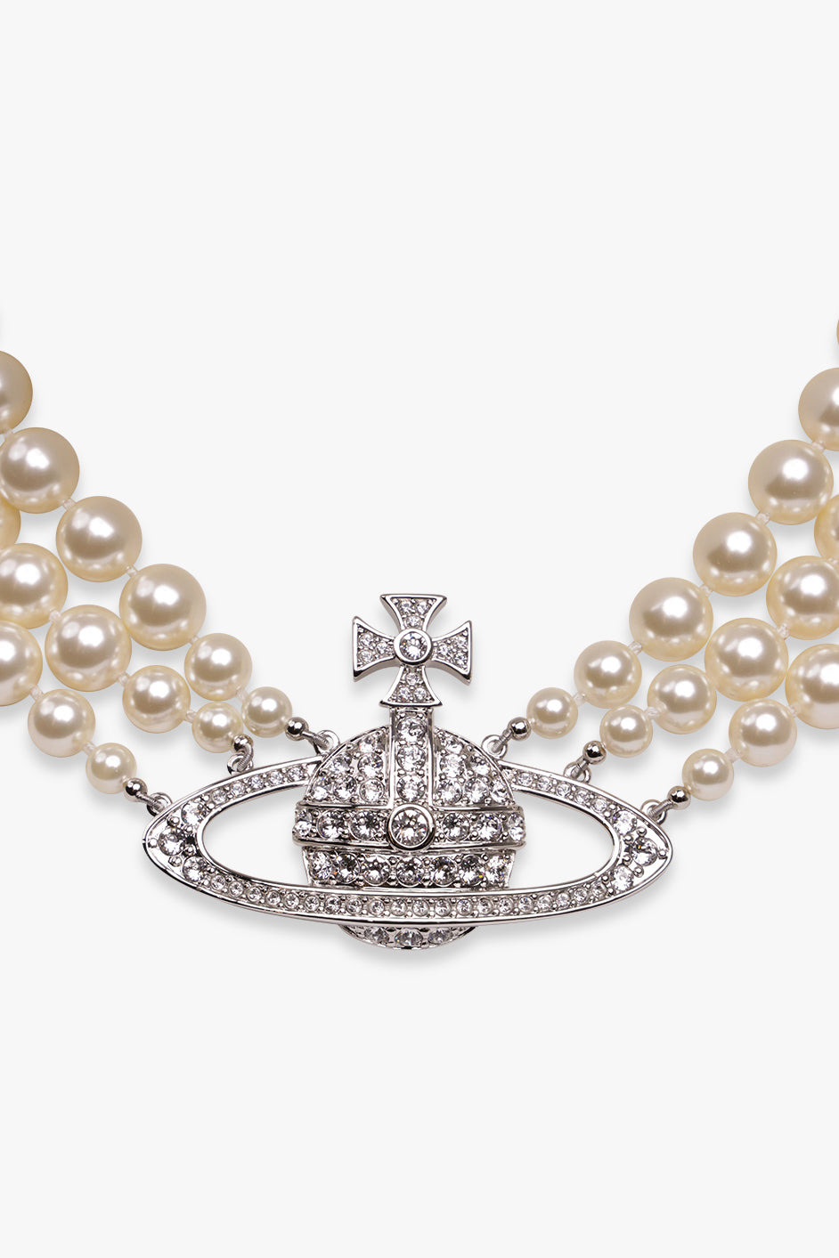 THREE ROW PEARL BAS RELIEF CHOKER | SILVER/PEARL/CRYSTAL - 2