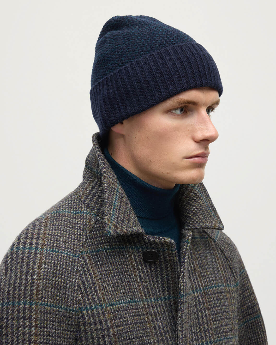 Seed Stitch Cashmere Navy Beanie - 2