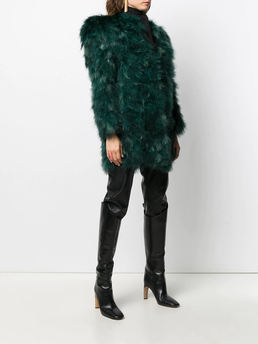 oversized-shoulder feather jacket - 3