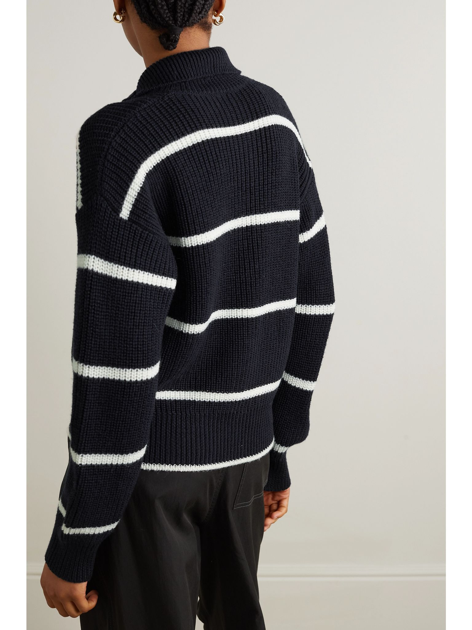Appliquéd striped wool sweater Black - 3