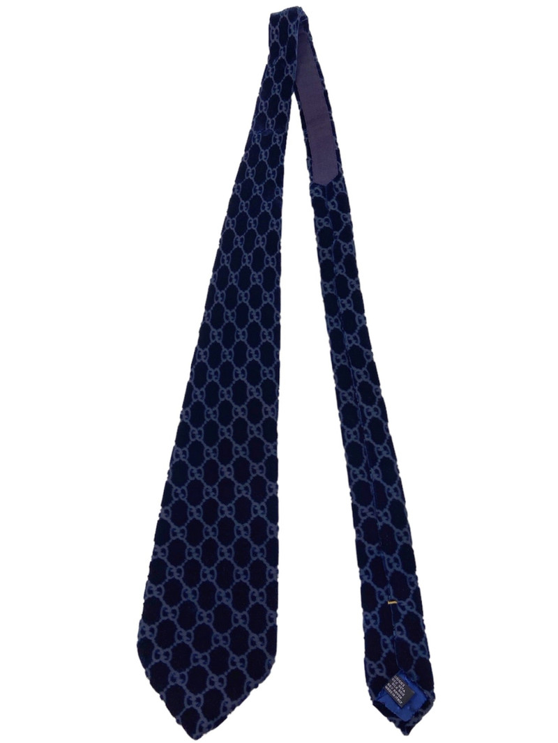 Gucci Fall 1997 Tom Ford Navy Monogrammed Velvet Silk Tie - 1