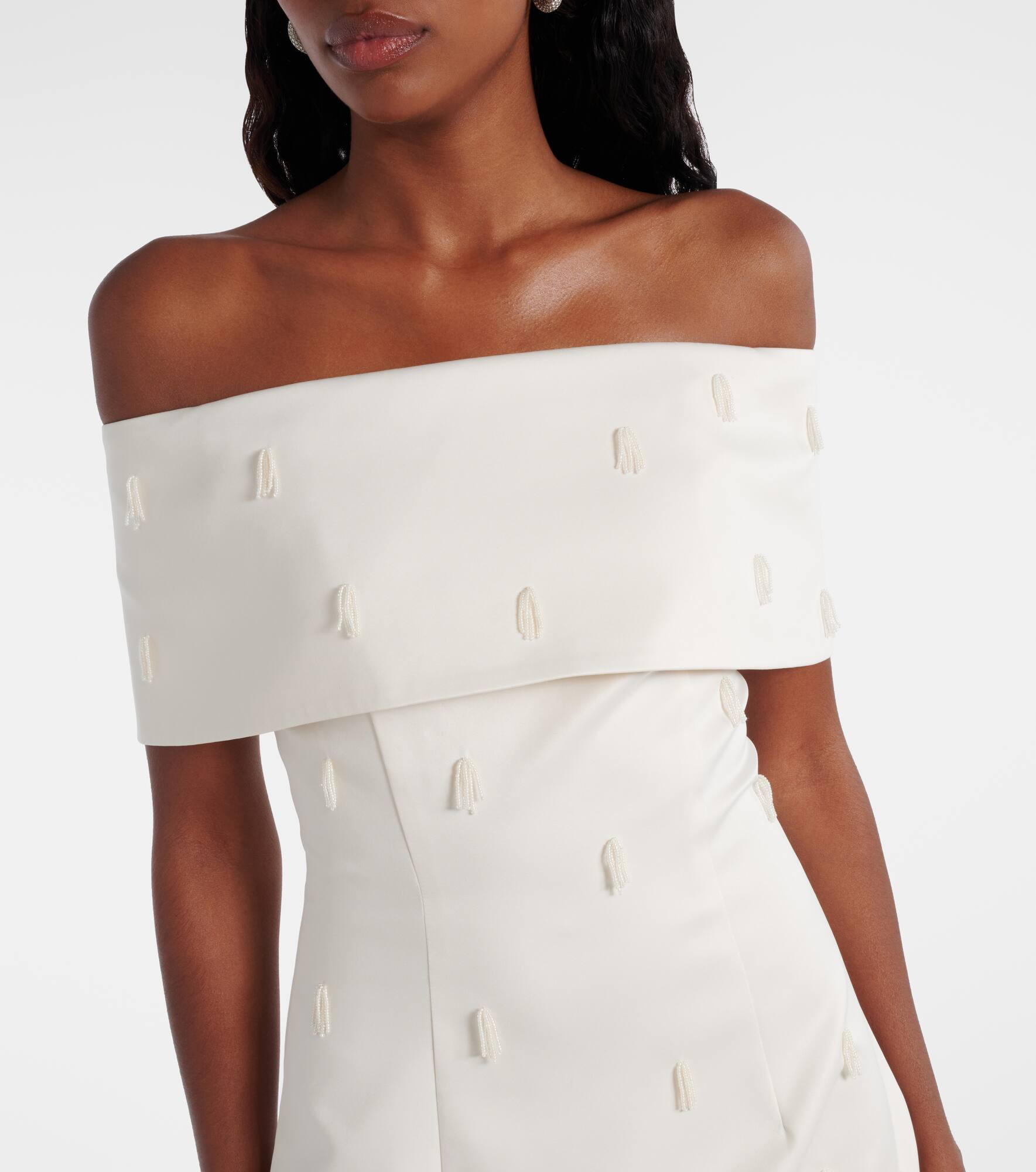 Beaded off-shoulder satin minidress - 4