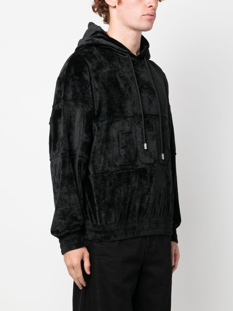 GCDS logo-patch velvet hoodie outlook