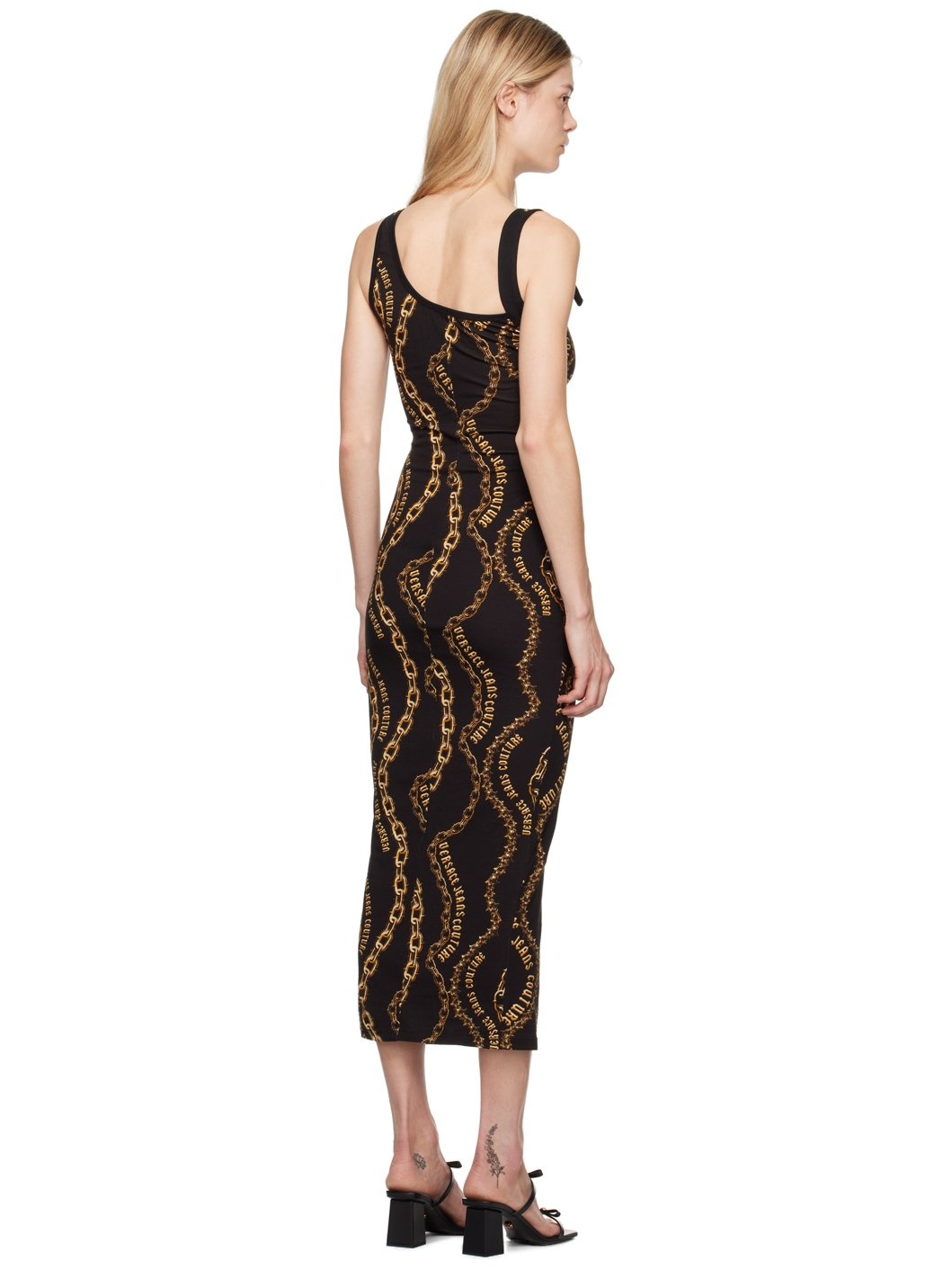 Black & Gold Chain Couture Midi Dress - 3