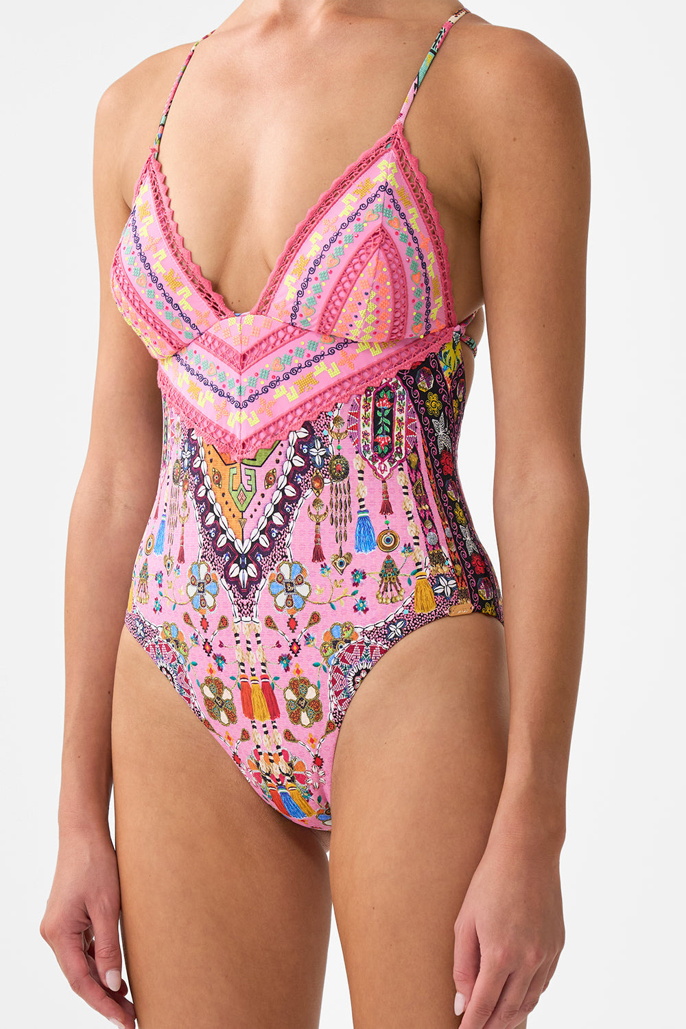 EMBROIDERED TRI ONE PIECE W TIE BACK - 5