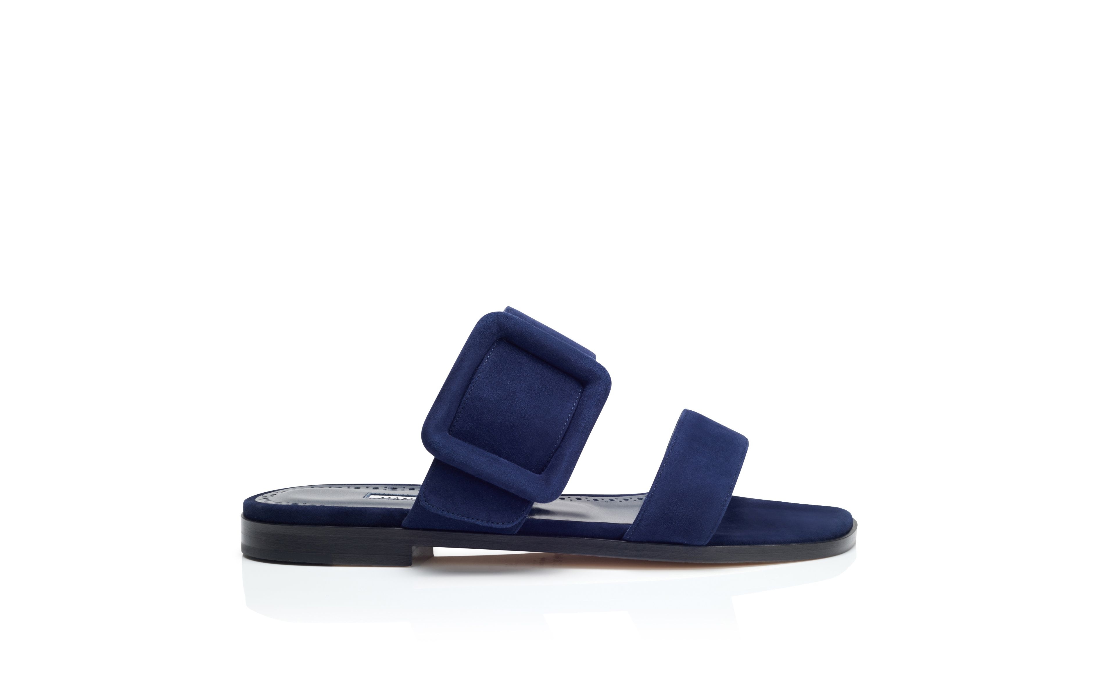 Navy Blue Suede Flat Sandals - 1