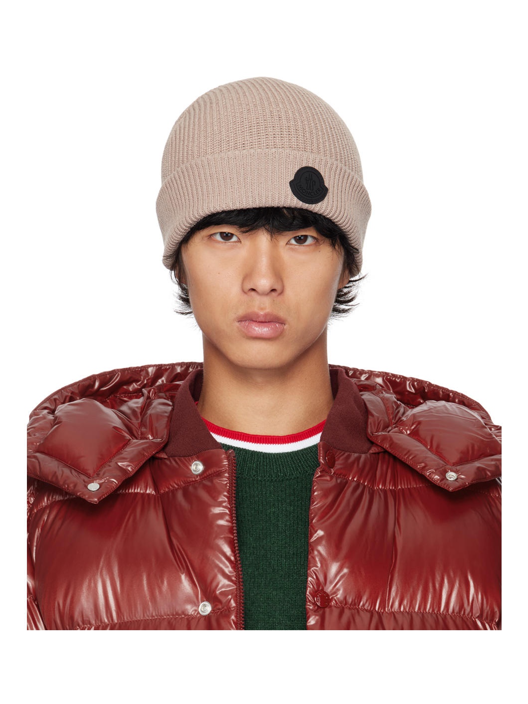 Taupe Logo Patch Beanie - 1