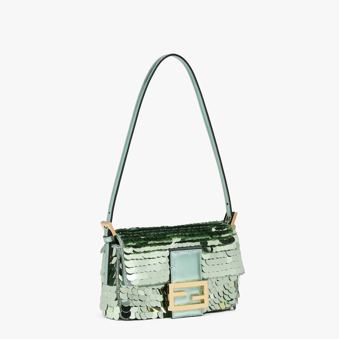 Small 1997 Baguette bag with all-over green metallic sequin embroidery, embellished with an FF clasp - 2