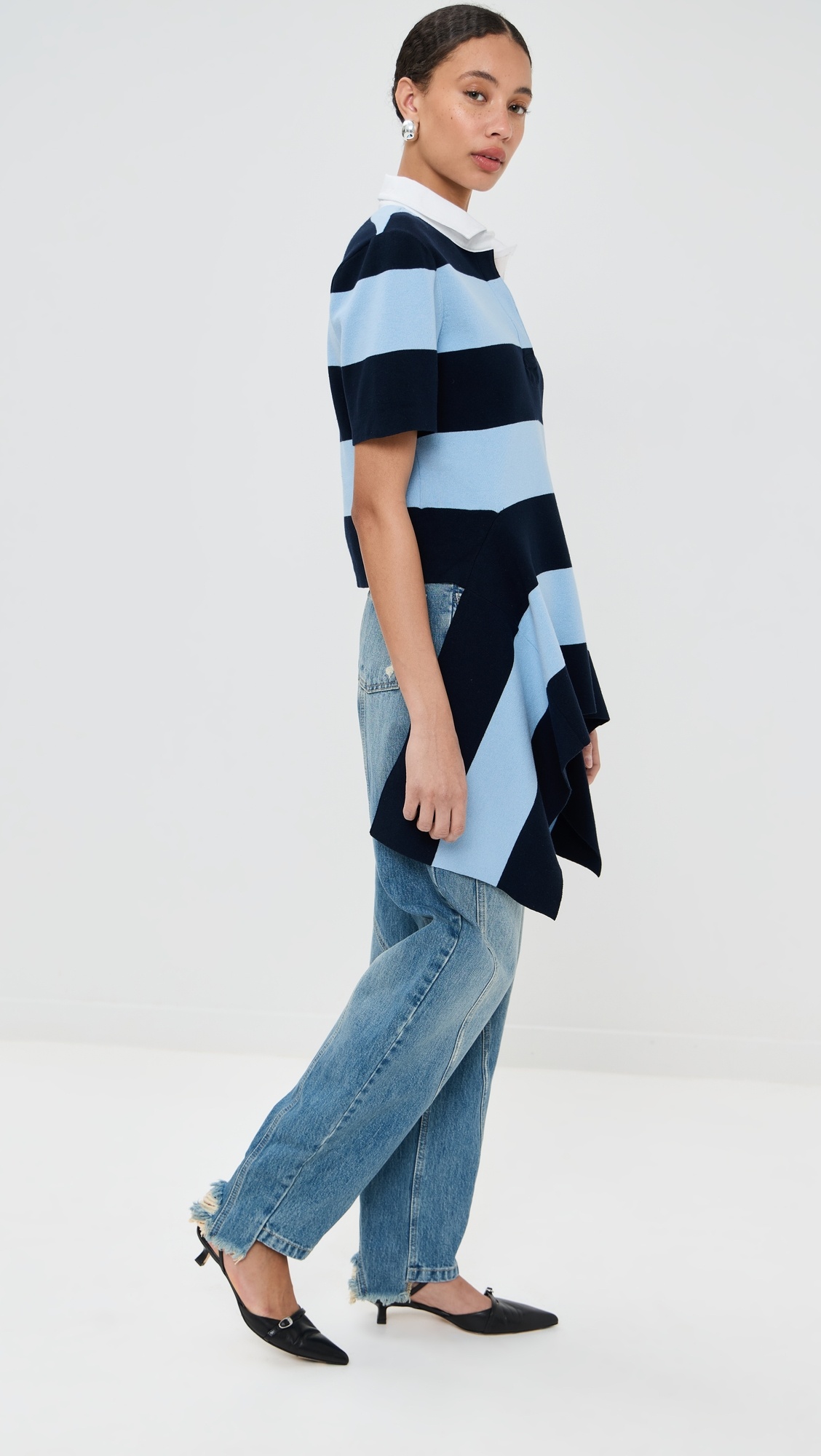 Striped Cascade Half Placket Knitted Top - 3