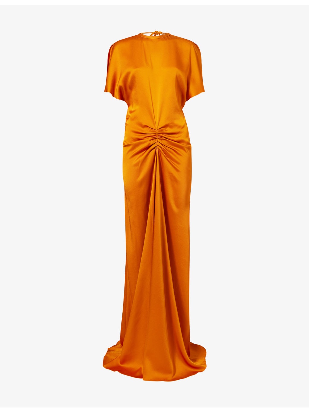 Draped Short-Sleeve Satin Maxi Dress - 1