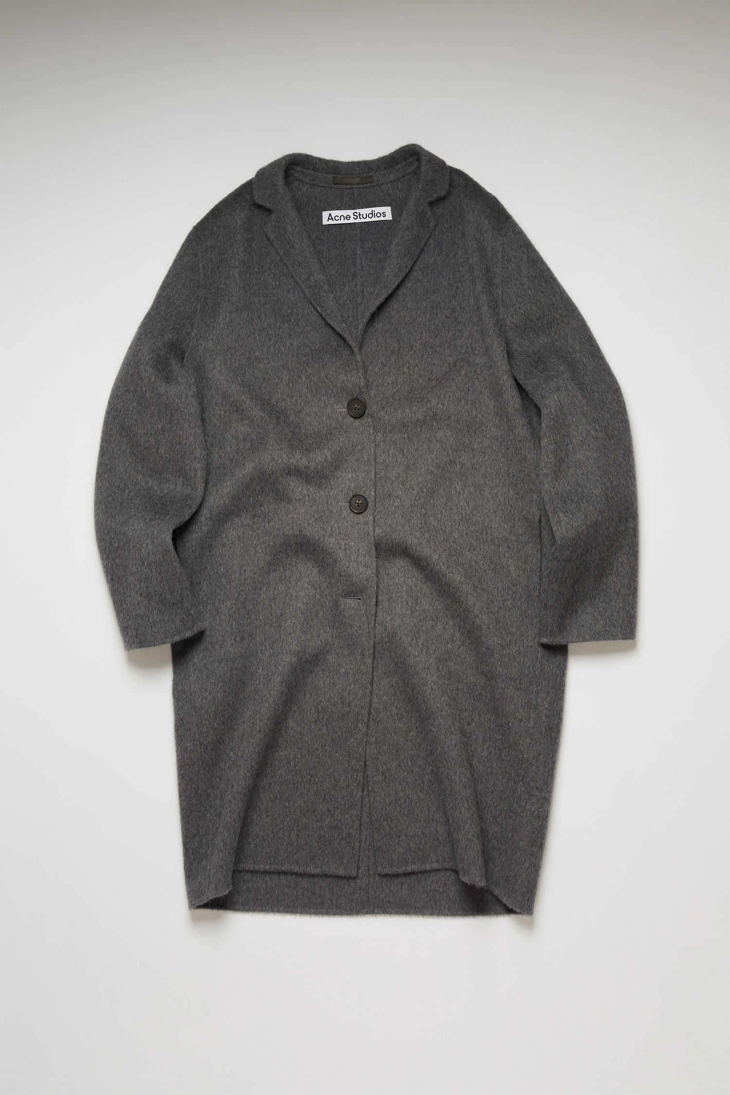 Single-breasted brushed wool coat grey melange - 1