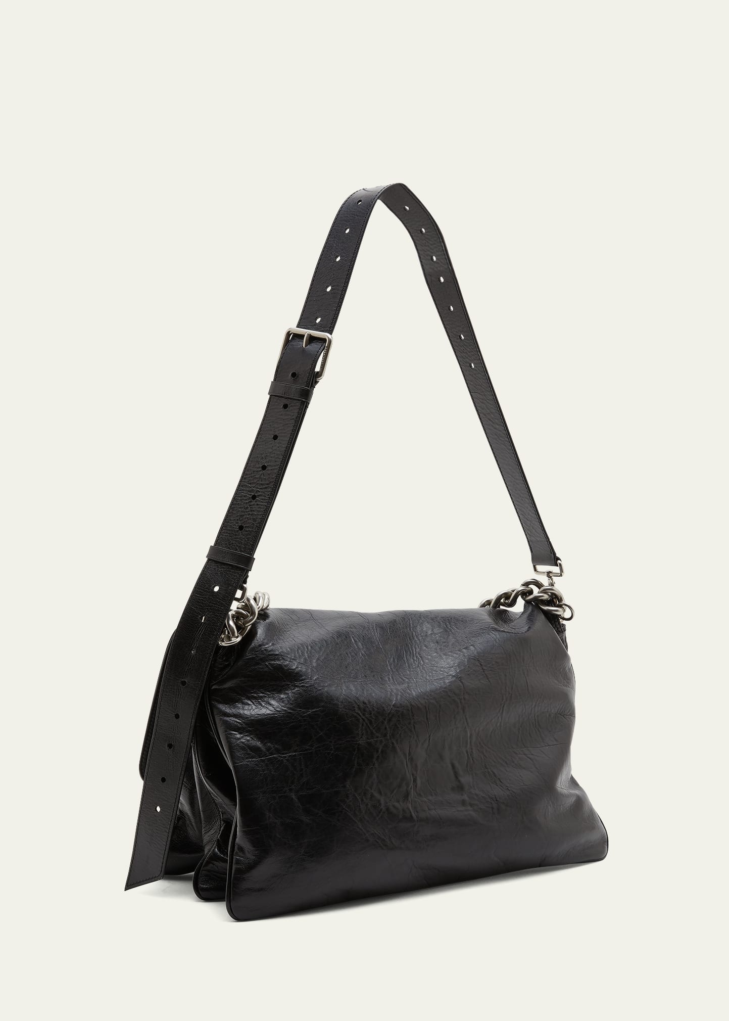 Large Flap Leather Shoulder Bag - 3
