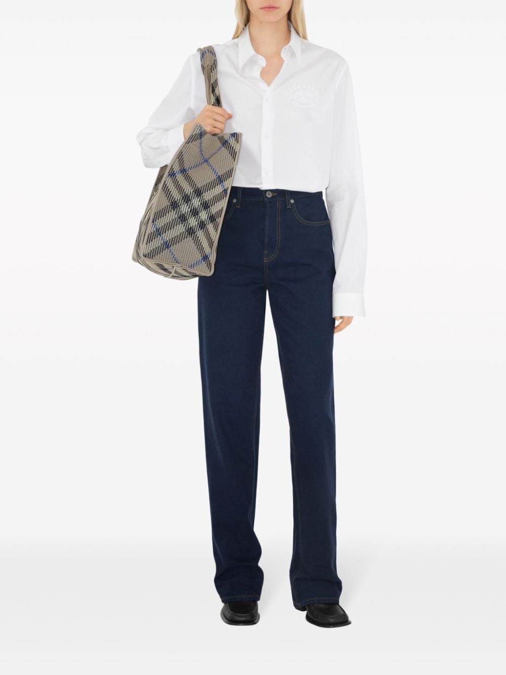 medium check knitted tote bag - 2