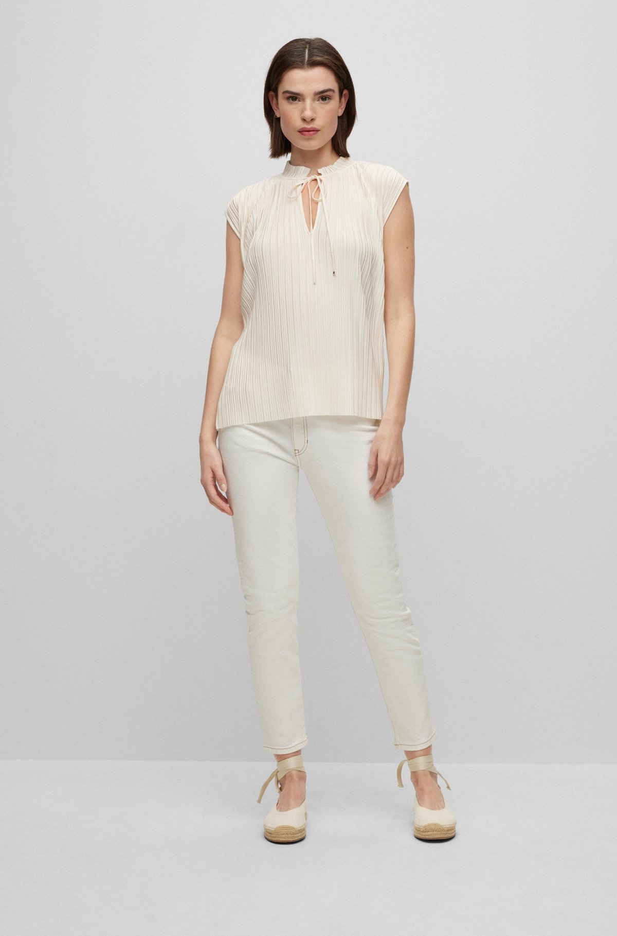 PLISSÉ JERSEY TOP WITH TIE NECKLINE - 3