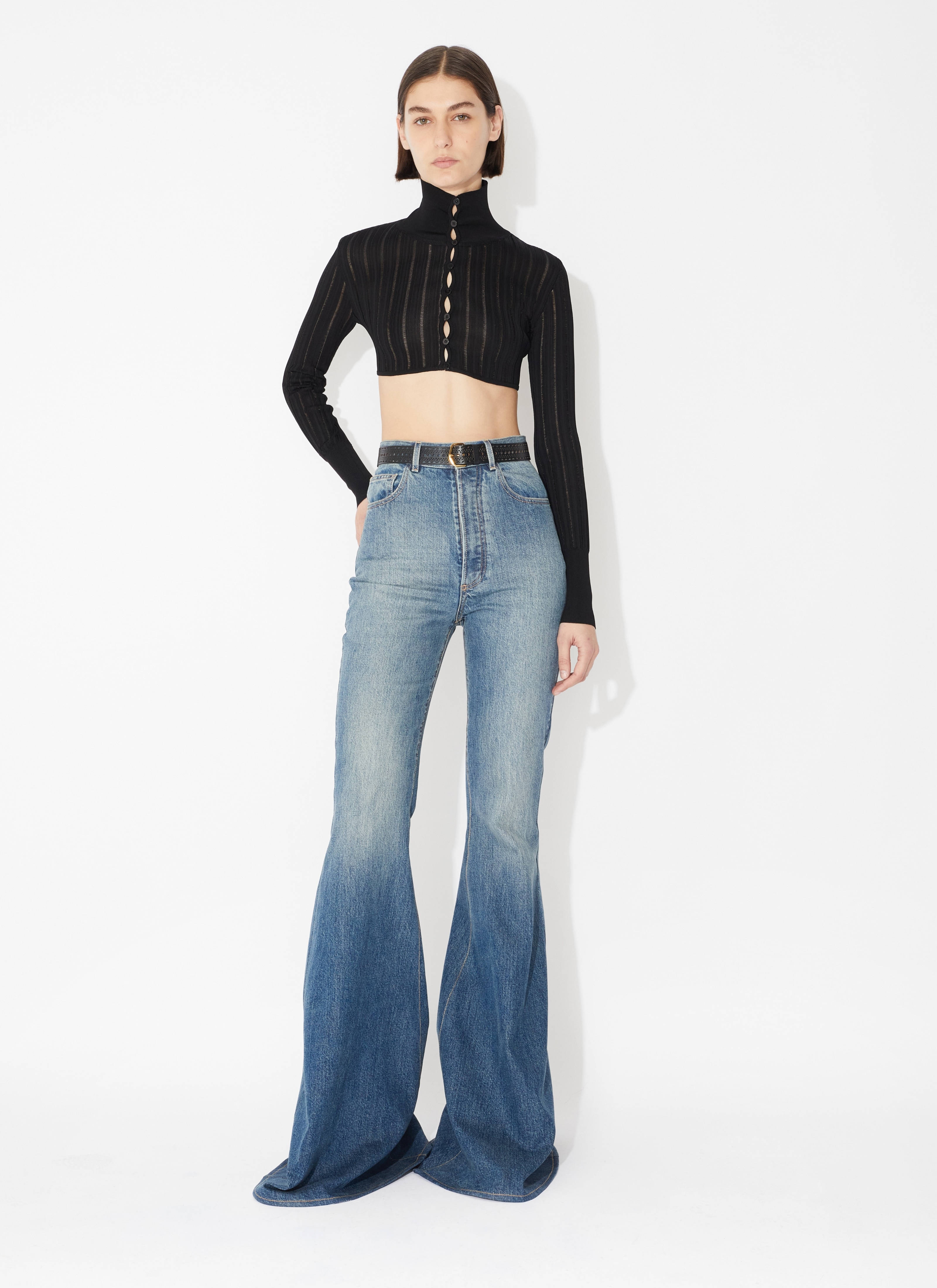 Knit belt denim pant