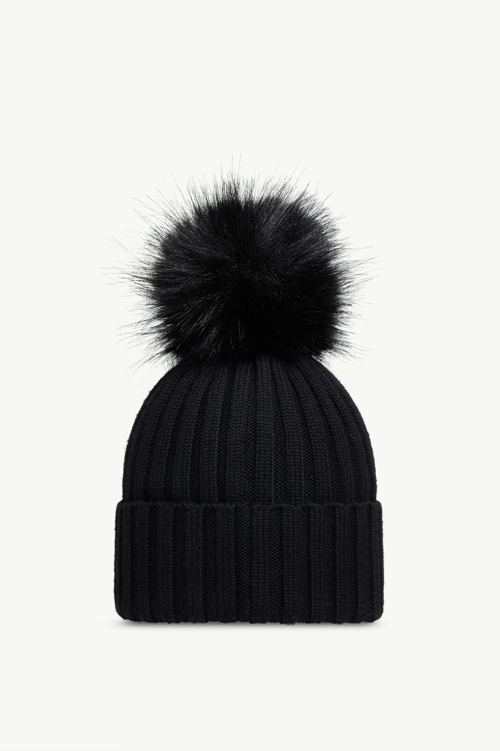 Wool Beanie with Faux Fur Pom Pom - 4