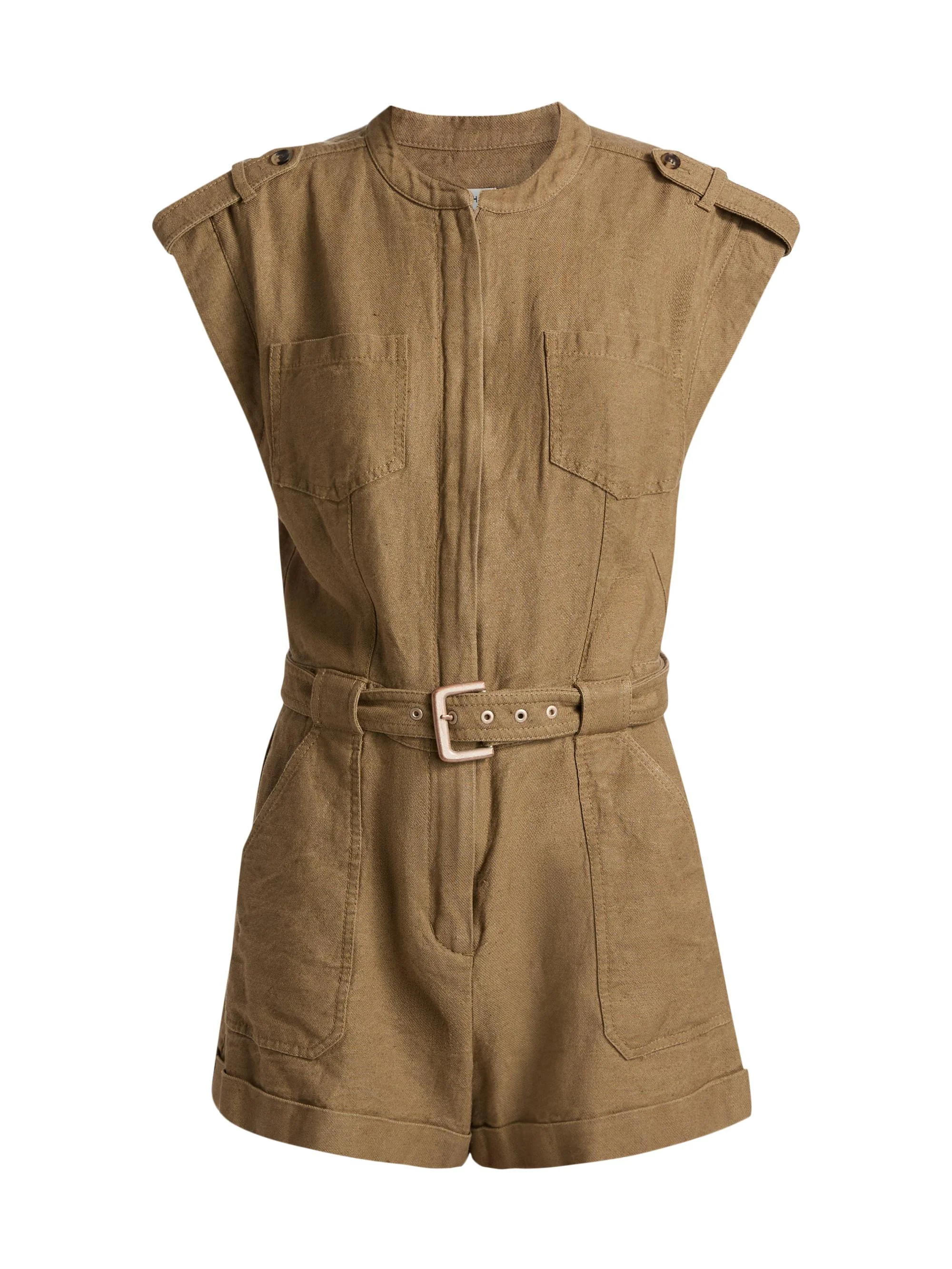 Women's Tinka Linen-Blend Belted Romper - Tan - 1