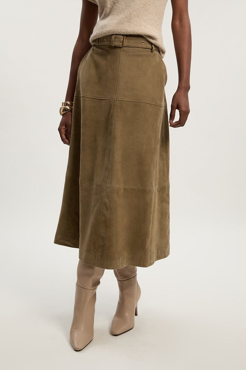KAREN MILLEN Suede Utility Belted Full Midi Skirt outlook