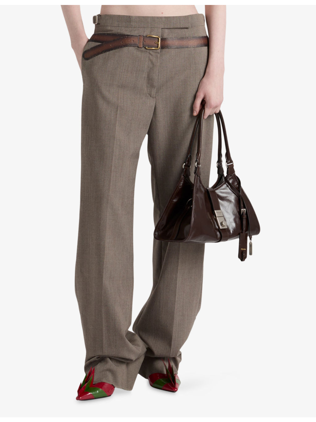3D Belt-Print Straight-Leg Wool-Blend Trousers - 2