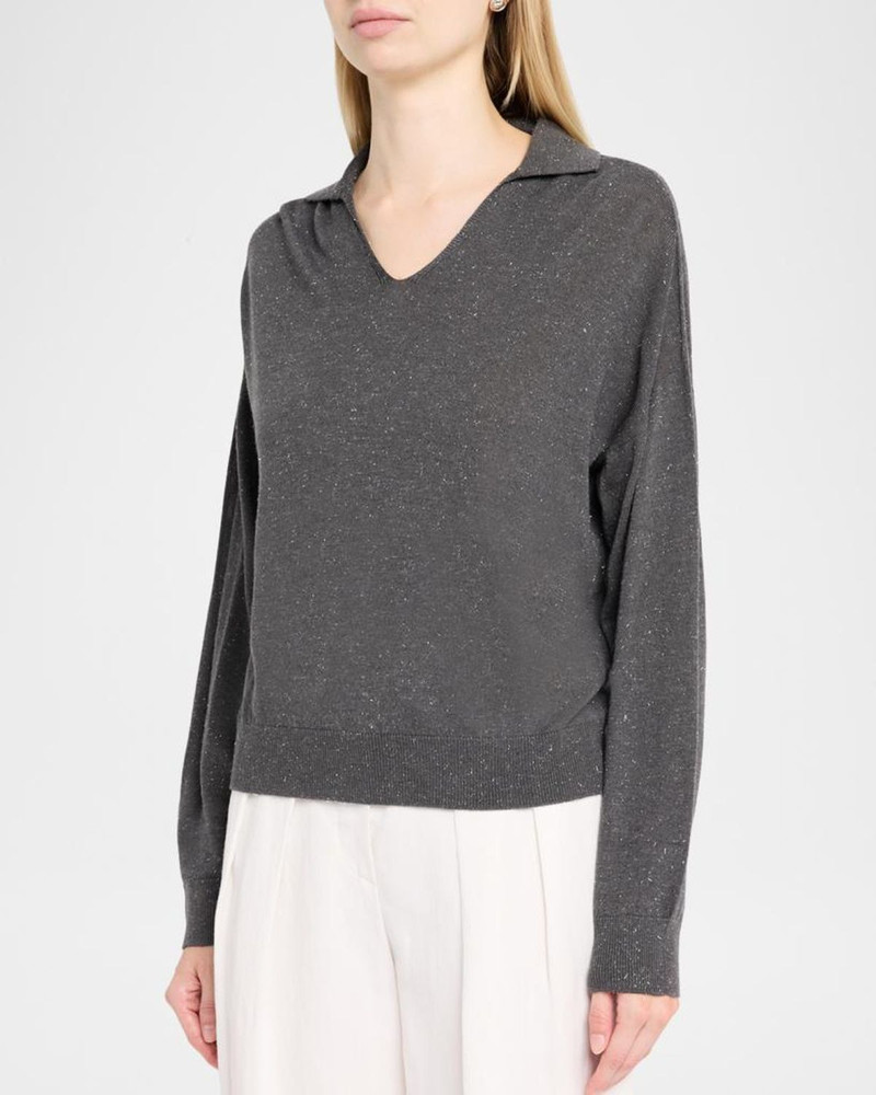 Spread-Collar Shimmer Knit Sweater 4