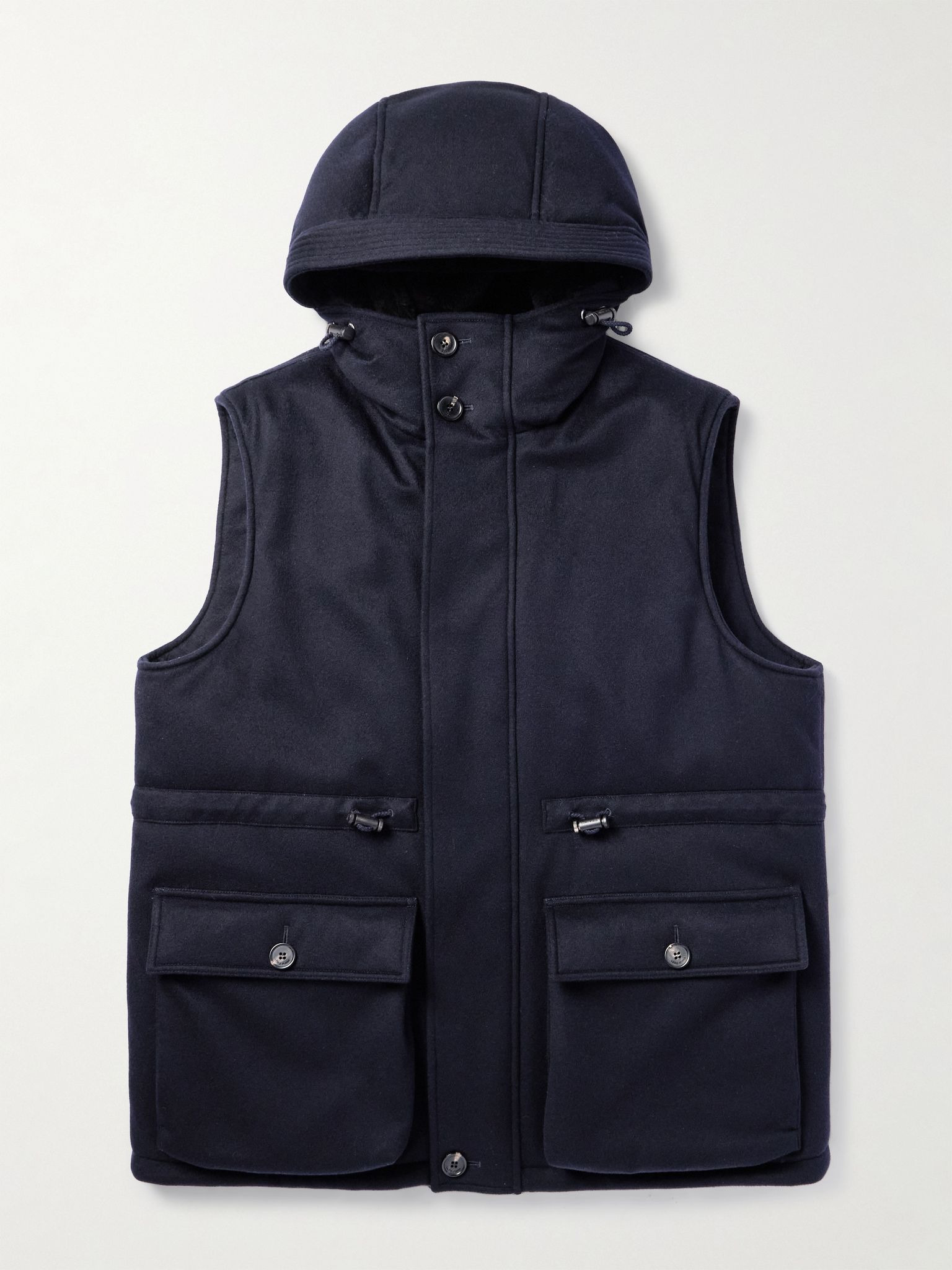 Damiano Shearling-Lined Padded Storm System® Cashmere-Felt Hooded Gilet Navy - 1