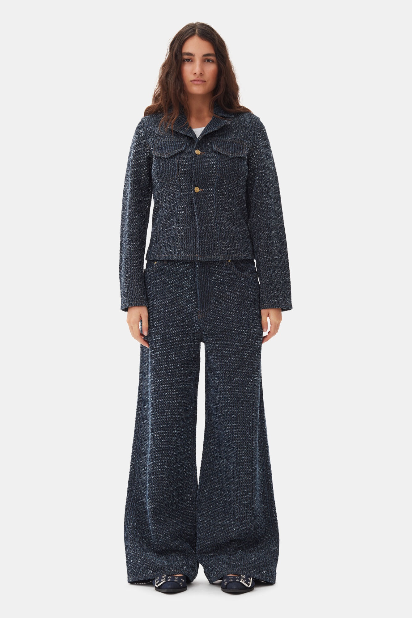 DARK BLUE FLUFFY DENIM BLAZER - 3