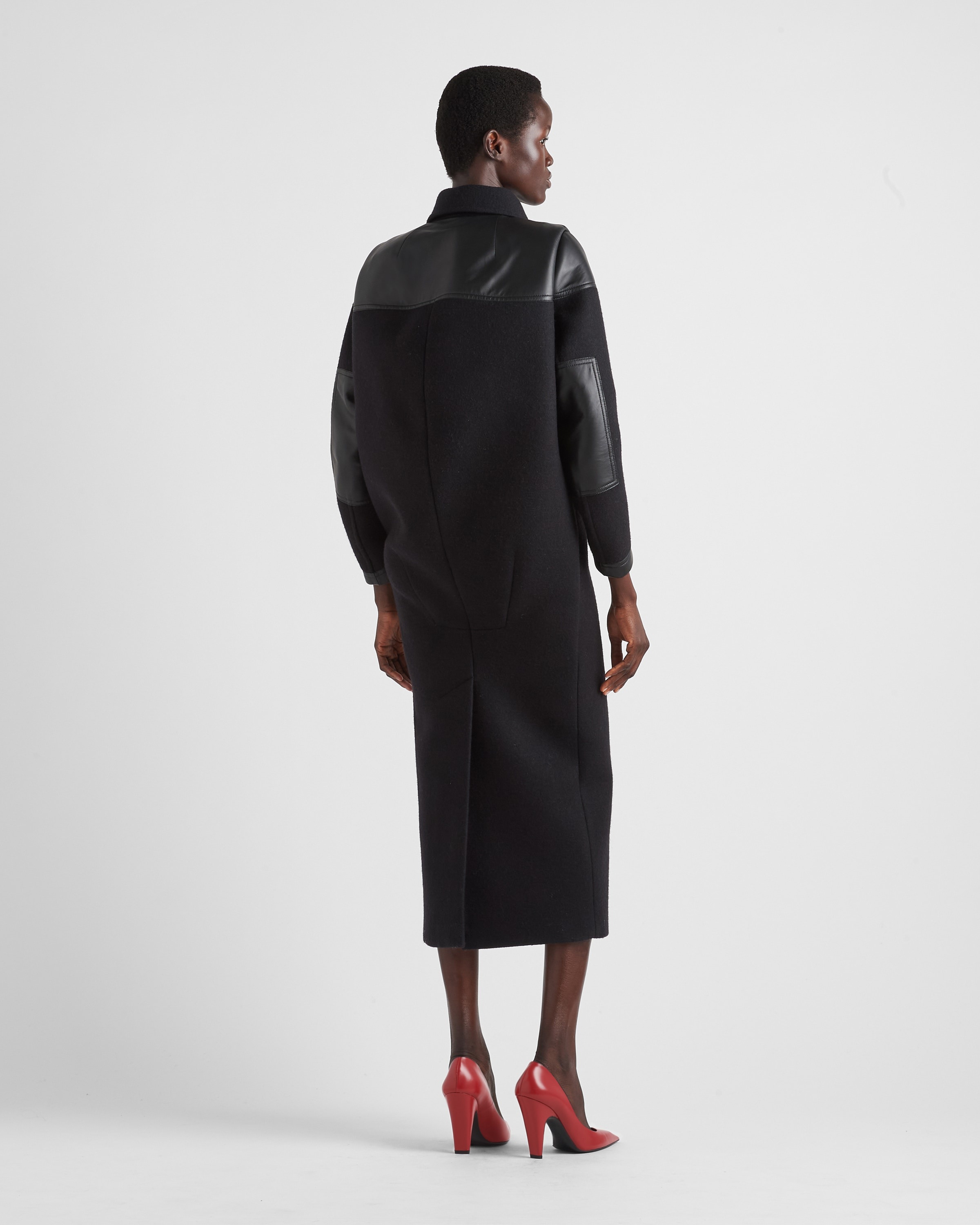 Single-breasted cloth and leather coat - 5