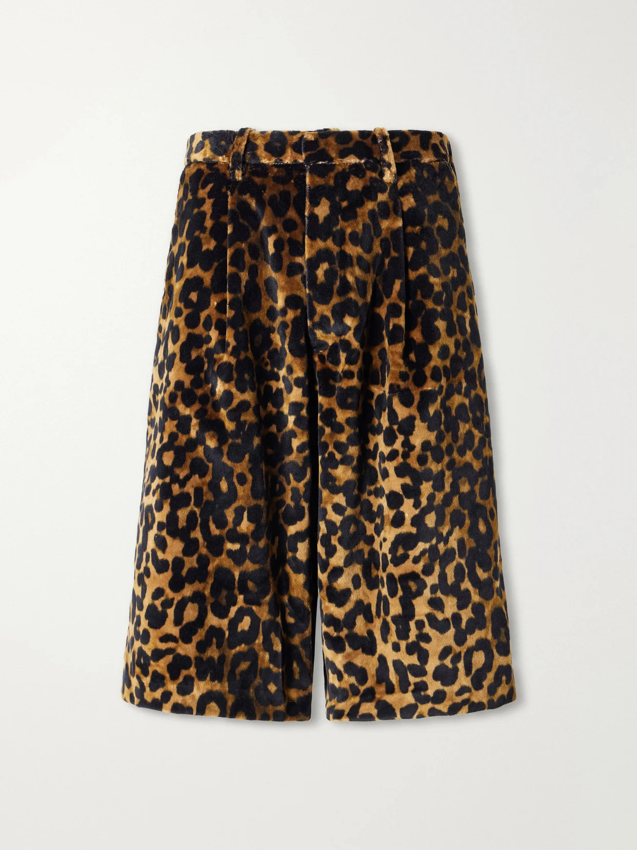 Jumbo Pleated Leopard-print Cotton-velvet Shorts - 1