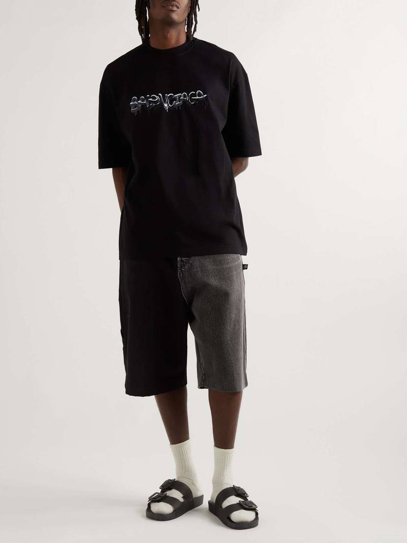 BALENCIAGA Oversized Logo-Print Cotton-Jersey T-Shirt outlook