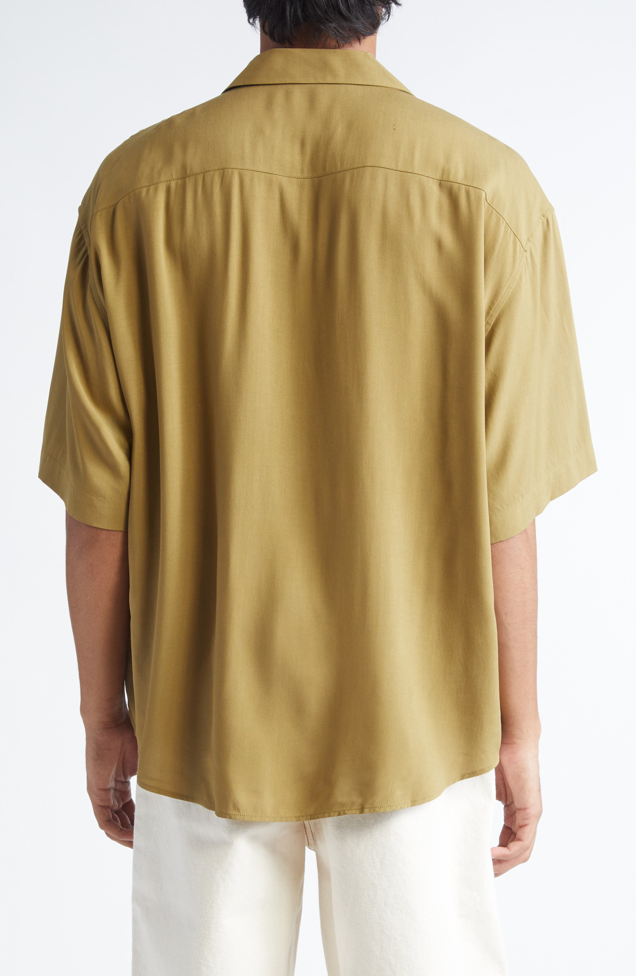 AMI PARIS Logo Embroidered Camp Shirt in Bronze at Nordstrom - 2