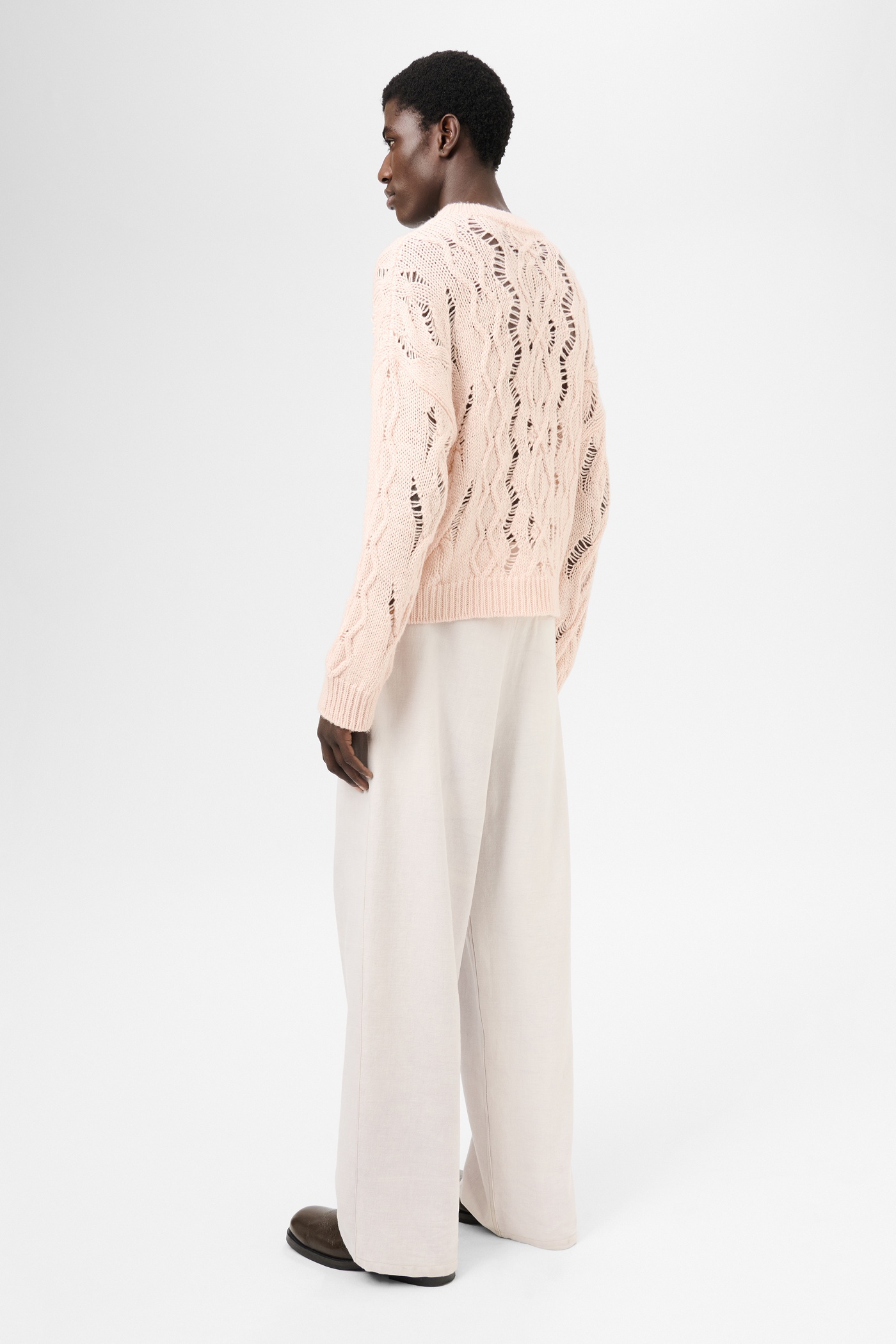 Cable Sonar Roundneck Delicate Pink Fisherman Wool - 5