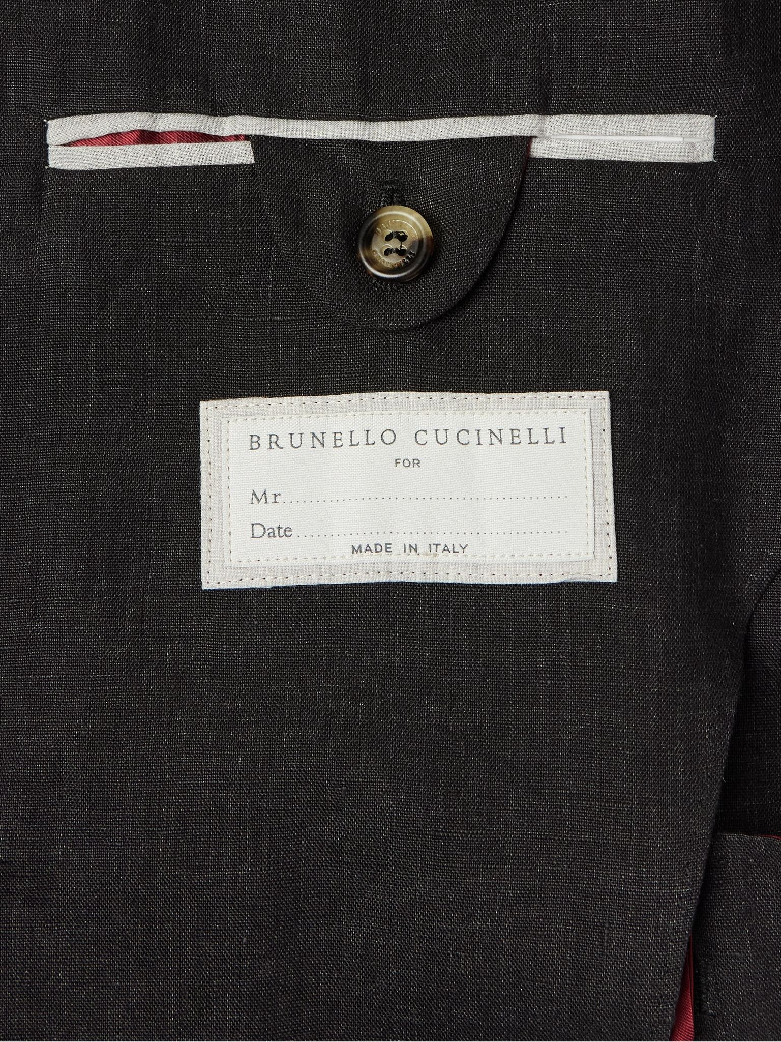 Double-Breasted Linen Suit Jacket Black - 5