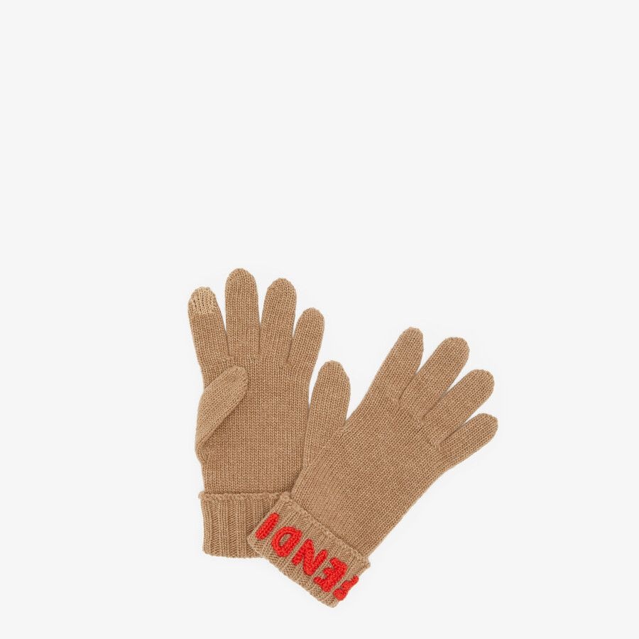 Beige wool gloves - 1