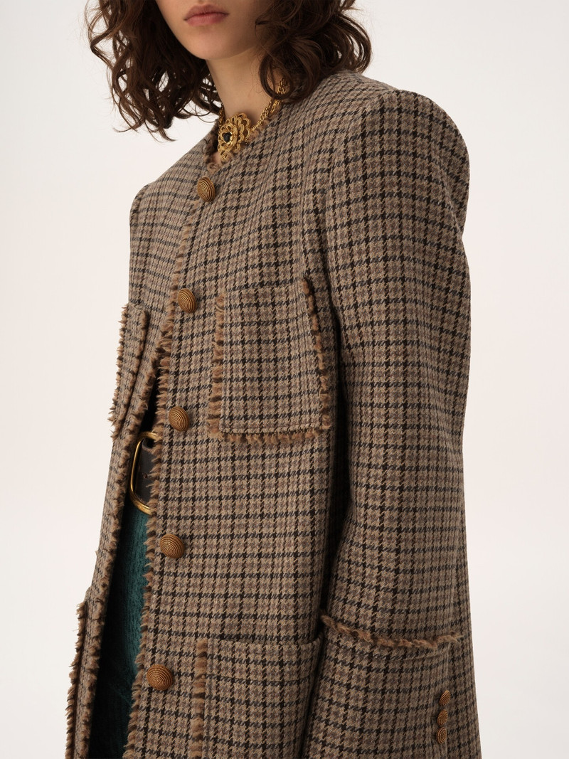 SINGLE-BREASTED COLLARLESS COAT IN HOUNDSTOOTH WOOL 6